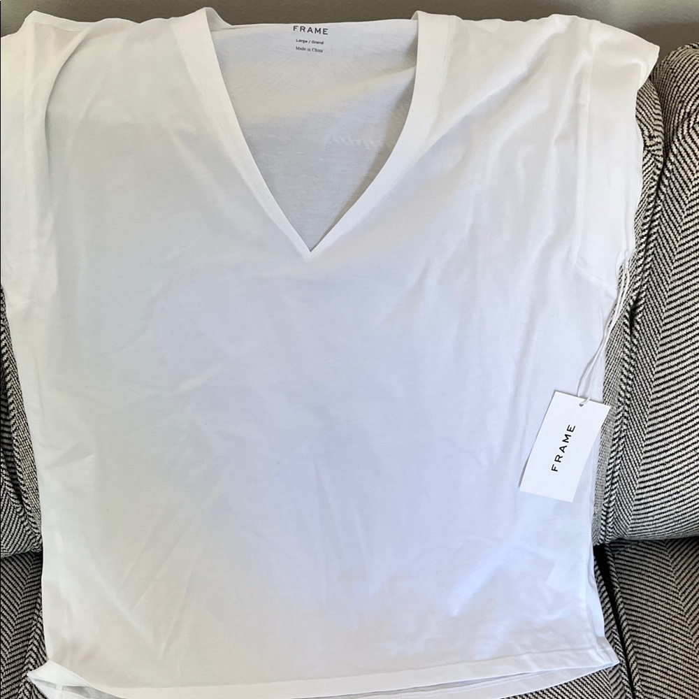 Frame White V-Neck Cap Sleeve T-shirt